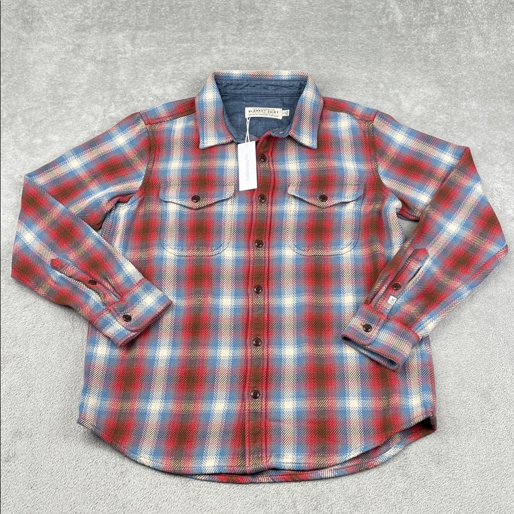 NEW Outerknown‎ S Men's 100% Organic Cotton Blanket Shirt Red, Blue, Brown